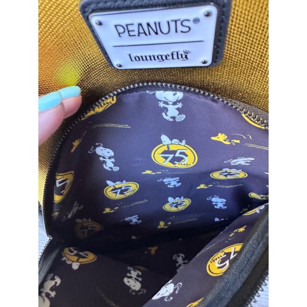 Loungefly Peanuts 75th Anniversary Mini Backpack Snoopy Charlie Brown Black Gold - Picture 7 of 11